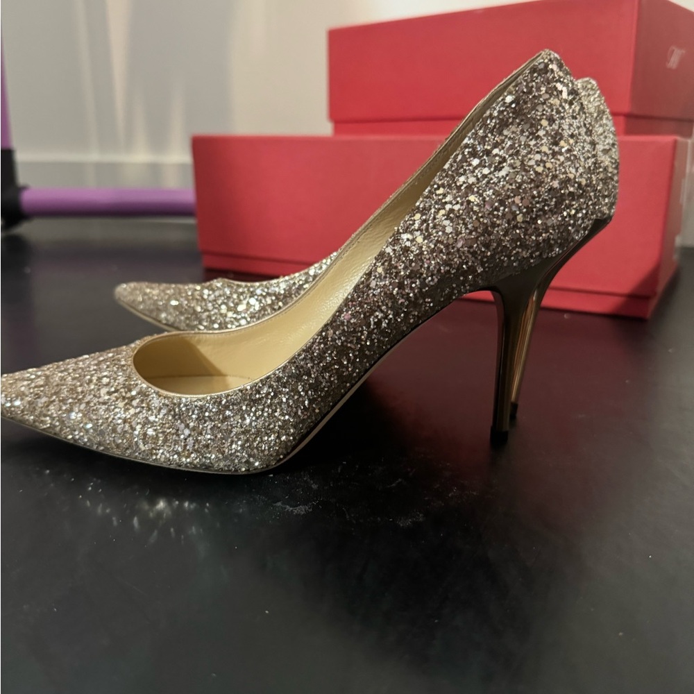 Jimmy Choo high heels, one pair low heels one pair high heels